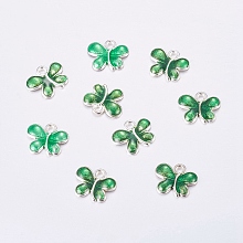 Honeyhandy Alloy Enamel Charms, Cadmium Free & Lead Free, Butterfly, Silver Color Plated, Green, 13.5x11x2.5mm, Hole: 1.5mm