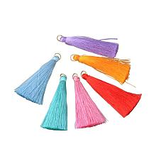 NBEADS 100 Pcs 3.5cm/1.4" Random Mixed Color Nylon Handmade DIY Tassels, Mini Thread Tassel Pendants Decorations with Golden Brass Findings for Earring Jewelry Making,