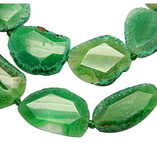 Honeyhandy Natural Gemstone Beads Strands, Agate Slices, Crackle Agate, Dyed, Nuggets, Green, 30~65x26~40x7~9mm, Hole: 1.5mm, about 6~11pcs/strand, 15.5 inch