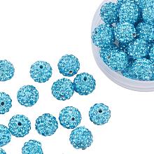 ARRICRAFT 100 Pcs 10mm Aquamarine Shamballa Pave Disco Ball Clay Beads, Polymer Clay Rhinestone Beads Round Charms Jewelry Makings