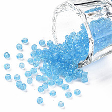 Honeyhandy Glass Seed Beads, Transparent, Round, Sky Blue, 8/0, 3mm, Hole: 1mm, about 10000 beads/pound