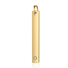 Honeyhandy 201 Stainless Steel Bar Tag Pendants, with Rhinestone, Rectangle, Crystal, Golden, 32x3.7x1.5mm, Hole: 3mm