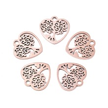 Honeyhandy 201 Stainless Steel Pendants, Heart with Tree, Rose Gold, 15.5x15.5x1mm, Hole: 1.8mm