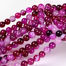 Honeyhandy Natural Striped Agate/Banded Agate Beads, Dyed, Round, Fuchsia, Size: about 6mm in diameter, hole: 1mm, 63pcs/strand, 15.5 inch