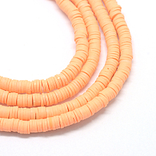 Honeyhandy Flat Round Eco-Friendly Handmade Polymer Clay Bead Spacers, PeachPuff, 3x1mm, Hole: 1mm, about 380~400pcs/strand, 17.7 inch