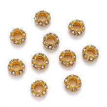 Honeyhandy Alloy Rhinestone European Beads, Large Hole Beads, Golden Metal Color, Crystal, 11x6mm, Hole: 5mm