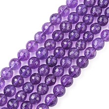 Honeyhandy Natural Amethyst Beads Strands, Round, Faceted, Purple, 6mm, hole: 1mm, 32pcs/strand, 8 inch