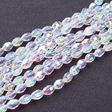 Honeyhandy Electroplate Glass Beads Strands, AB Color Plated, Faceted Oval, White, bead: 8mm long, 6mm thick, hole: 1.5mm, about 72pcs/strand