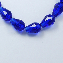 Honeyhandy Glass Beads Strands, Faceted, teardrop, Blue, 15x10mm, Hole: 2mm, about 48pcs/strand, 27.56 inch(70cm)