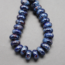 Honeyhandy Handmade Porcelain European Beads, Large Hole Beads, Pearlized, Rondelle, Steel Blue, 12x9mm, Hole: 4mm