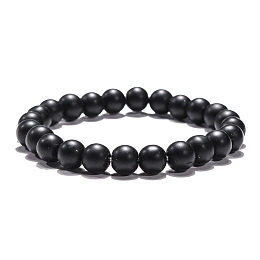 Honeyhandy Synthetic Black Stone Beaded Stretch Bracelets, Round, 2 inch(5.2cm), Bead: 8mm