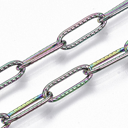 Honeyhandy Ion Plating(IP) 304 Stainless Steel Textured Paperclip Chains, Drawn Elongated Cable Chains, Soldered, Rainbow Color, 12x4x1mm, about 39.37 inch(1m)/strand