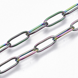 Honeyhandy Ion Plating(IP) 304 Stainless Steel Paperclip Chains, Drawn Elongated Cable Chains, Soldered, Rainbow Color, 12x4x1mm, about 39.37 inch(1m)/strand