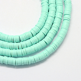 Arricraft Environmental Handmade Polymer Clay Beads, Disc/Flat Round, Heishi Beads, Aquamarine, 3x1mm, Hole: 1mm; about 380~400pcs/strand, 17.7"