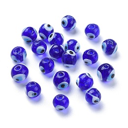 Honeyhandy Handmade Lampwork Beads, Evil Eye, Round, Blue, about 10mm in diameter, hole: 1mm