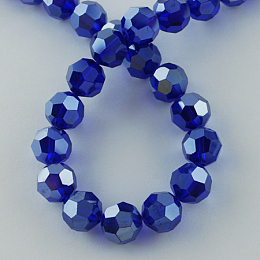 Honeyhandy Electroplate Glass Bead Strands, Pearl Luster Plated, Faceted, Round, Dark Blue, 8x7mm