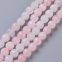 Honeyhandy Natural Rose Quartz Beads Strands, Faceted, Round, 8mm, Hole: 1mm