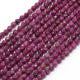 Honeyhandy Natural Ruby/Red Corundum Beads Strands, Faceted, Round, 3.5mm, Hole: 0.6mm, about 112pcs/strand, 15.35 inch(39cm)