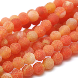 Honeyhandy Natural Crackle Agate Beads Strands, Dyed, Round, Grade A, Dark Orange, 4mm, Hole: 0.8mm, about 93pcs/strand, 15 inch