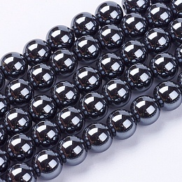 Honeyhandy Non-Magnetic Synthetic Hematite Beads Strands, Grade AA, Round, Black, Black, 8mm, Hole: 3mm, about 53pcs/strand