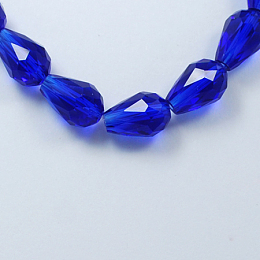 Honeyhandy Glass Beads Strands, Faceted, teardrop, Blue, 15x10mm, Hole: 2mm, about 48pcs/strand, 27.56 inch(70cm)