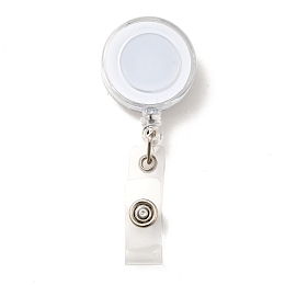 Honeyhandy Plastic Retractable Badge Reel, Card Holders, with Iron Findings, Round, White, Size: about 32mm wide, 80mm long, 15mm thick