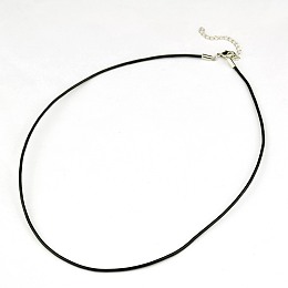 Honeyhandy Leather Cord Necklace Making, with Zinc Alloy Lobster Claw Clasps and Brass Findings, Nickel Free, Platinum Metal Color, Black, 17.3 inch~18.5 inch(44~47cm), 3mm