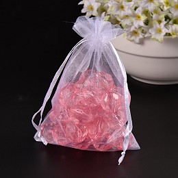 Honeyhandy Organza Bags, with Ribbons, White, 12x9cm