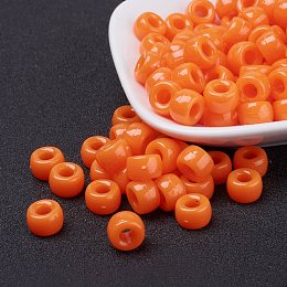 Honeyhandy Opaque Acrylic European Beads, Barrel, Orange Red, 9x6mm, Hole: 4mm, about 1900pcs/500g