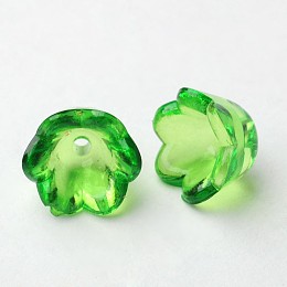 Honeyhandy Transparent Acrylic Beads, Flower Cap, Green, Dyed, about 10mm wide, 6mm thick, hole:1.5mm, about1900pcs/500g