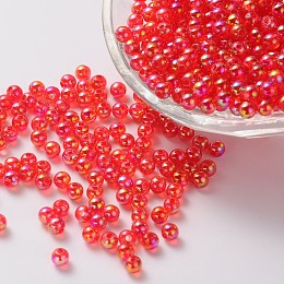 Honeyhandy Eco-Friendly Transparent Acrylic Beads, Round, AB Color, Red, 10mm, Hole: 1.8mm, about 1000pcs/500g