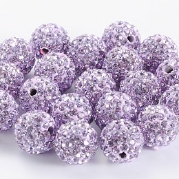 Honeyhandy Grade A Rhinestone Beads, Pave Disco Ball Beads, Resin and China Clay, Round, Purple, PP11(1.7~1.8mm), 10mm, Hole: 1.5mm