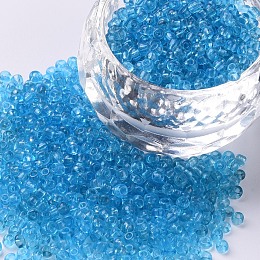 Honeyhandy Glass Seed Beads, Transparent, Round, Sky Blue, 12/0, 2mm, Hole: 1mm, about 30000 beads/pound