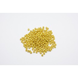 Honeyhandy Electroplate Glass Seed Beads, Round Hole Rocailles, Golden Plated, 3.5~5.5mm in diameter, 2.5~6.8mm thick, Hole: 1mm, about 6140pcs/pound