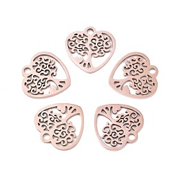 Honeyhandy 201 Stainless Steel Pendants, Heart with Tree, Rose Gold, 15.5x15.5x1mm, Hole: 1.8mm