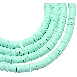 NBEADS 380 Pieces Handmade Polymer Clay Beads Strand, 3mm Flat Round Spacer Beads for DIY Jewelry Making, Aquamarine, Hole: 1mm