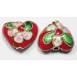 Honeyhandy Handmade Cloisonne Beads, Heart, Red, 12mm, Hole:2mm