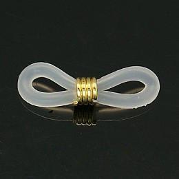 Honeyhandy Eyeglass Holders, Glasses Rubber Loop Ends, Iron and Plastic, Golden Color, Clear, about 4.2mm wide, 19mm long, hole: about 1.5mm