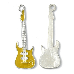 Honeyhandy Alloy Enamel Big Pendants, Lead Free and Cadmium Free, Guitar, Platinum, Yellow, about 62mm long, 18.5mm wide, 2mm, thick, hole: 3mm