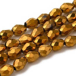 Honeyhandy Electroplate Glass Beads Strands, Faceted, teardrop, Gold Plated, 7x5mm, Hole: 1mm, about 65~67pcs/strand, 18~18.5 inch(45.5~46.9cm)