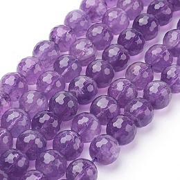 Honeyhandy Natural Amethyst Beads Strands, Round, Faceted, Purple, 10mm, hole: 1mm, 18pcs/strand, 8 inch