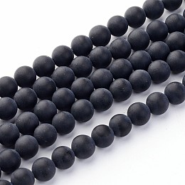 Honeyhandy Natural Grade A Black Agate Beads Strands, Round Frosted, 6mm, Hole: 1mm, about 65pcs/strand, 15.5 inch