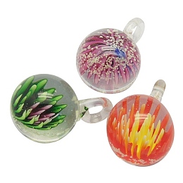 Honeyhandy Handmade Luminous Lampwork Pendant, Round, Mixed Color, about 21mm wide, 31mm long, hole: 6mm