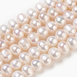 Honeyhandy Natural Cultured Freshwater Pearl Beads Strands, Potato, White, 8~9mm, Hole: 0.5mm, about 47pcs/strand