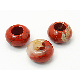 Honeyhandy Brecciated Jasper European Bead, Large Hole Beads, No Core, FireBrick, Rondelle, 14x8mm