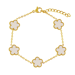 Honeyhandy Natural Shell Flower Link Chain Bracelet, Stainless Steel Bracelet, Real 18K Gold Plated, 6-3/4 inch(17cm)