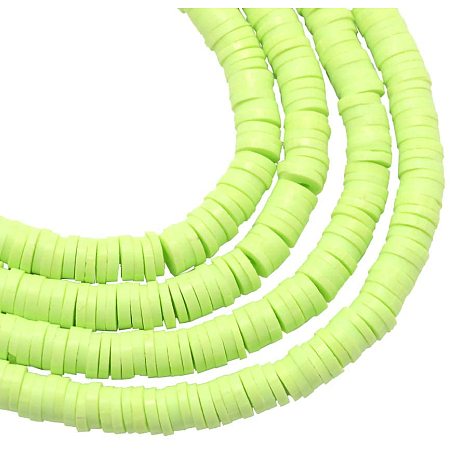 NBEADS 10 Strands Handmade Flat Round Polymer Clay Bead Spacer Beads for DIY Jewelry Making, 3x1mm, Hole: 1mm, About 380pcs/strand, LightGreen