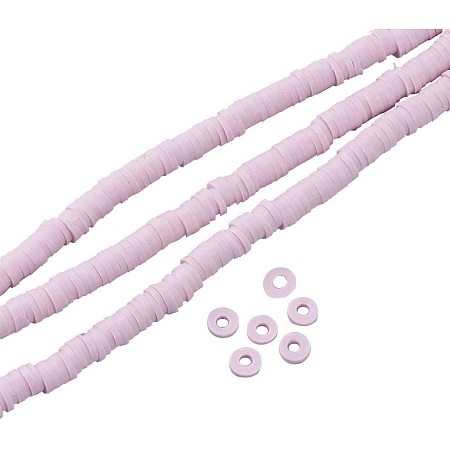 NBEADS 10 Strands Handmade Flat Round Polymer Clay Bead Spacer Beads for DIY Jewelry Making, 3x1mm, Hole: 1mm, About 380pcs/strand, IndianRed
