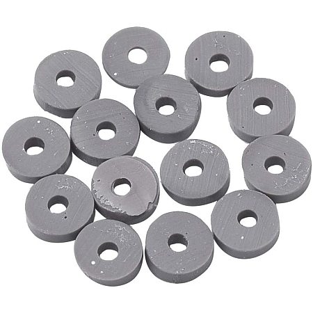 NBEADS 10 Strands Handmade Flat Round Polymer Clay Bead Spacer Beads for DIY Jewelry Making, 3x1mm, Hole: 1mm, About 380pcs/strand, Gray