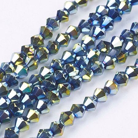 Electroplate Glass Beads Strands, Faceted, Bicone, LightSeaGreen, 4x4mm, Hole: 1mm; about 104pcs/strand